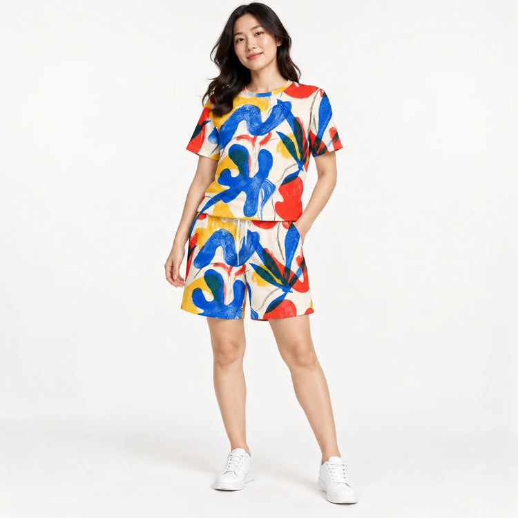 Studio Bloom Tee & Shorts Co-ord Set — female model, hero view