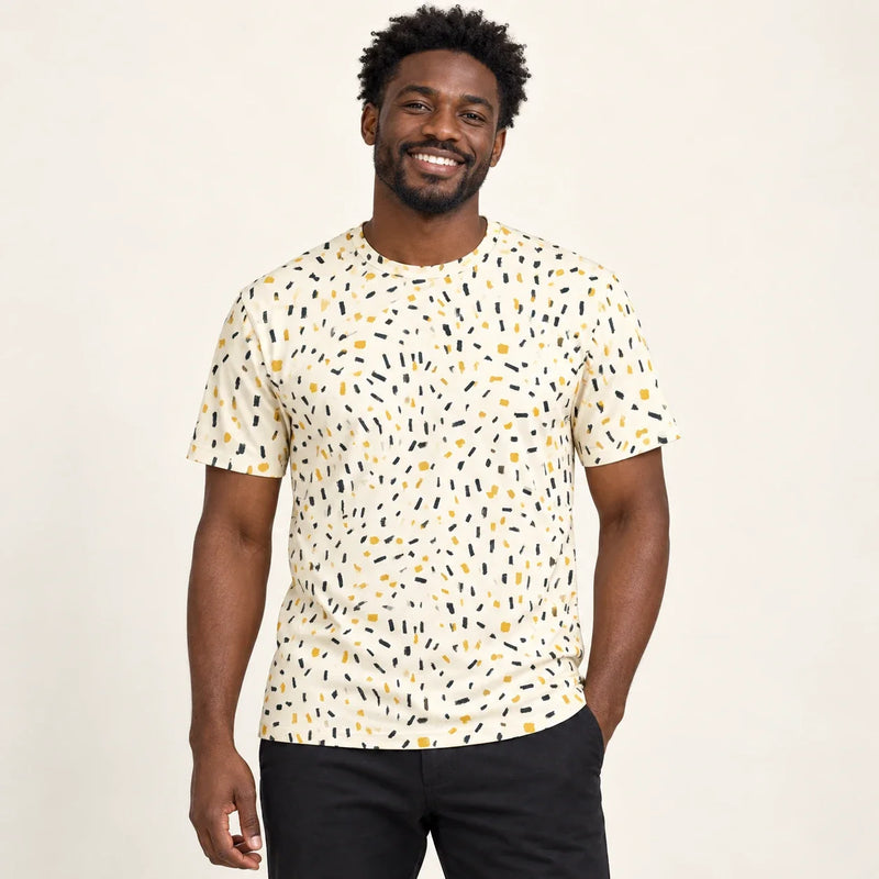 Happy Static All-Over Print T-Shirt — male model, hero view