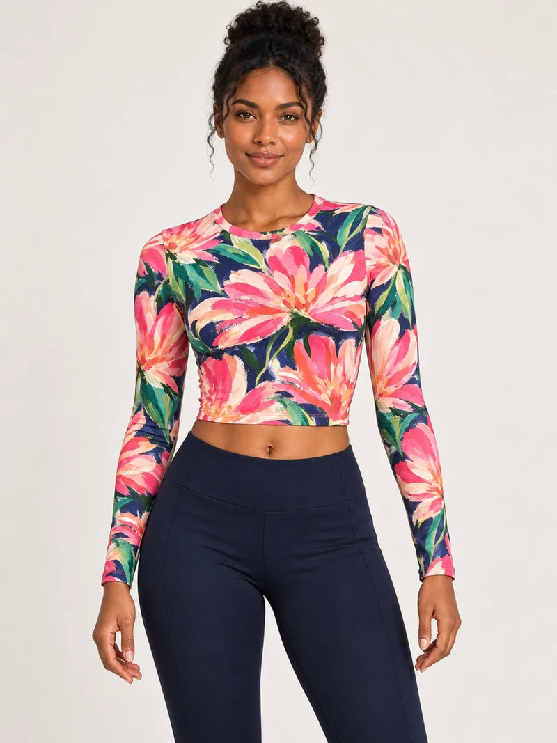 Midnight Magnolia full sleeve crop top — Velvet Bloom