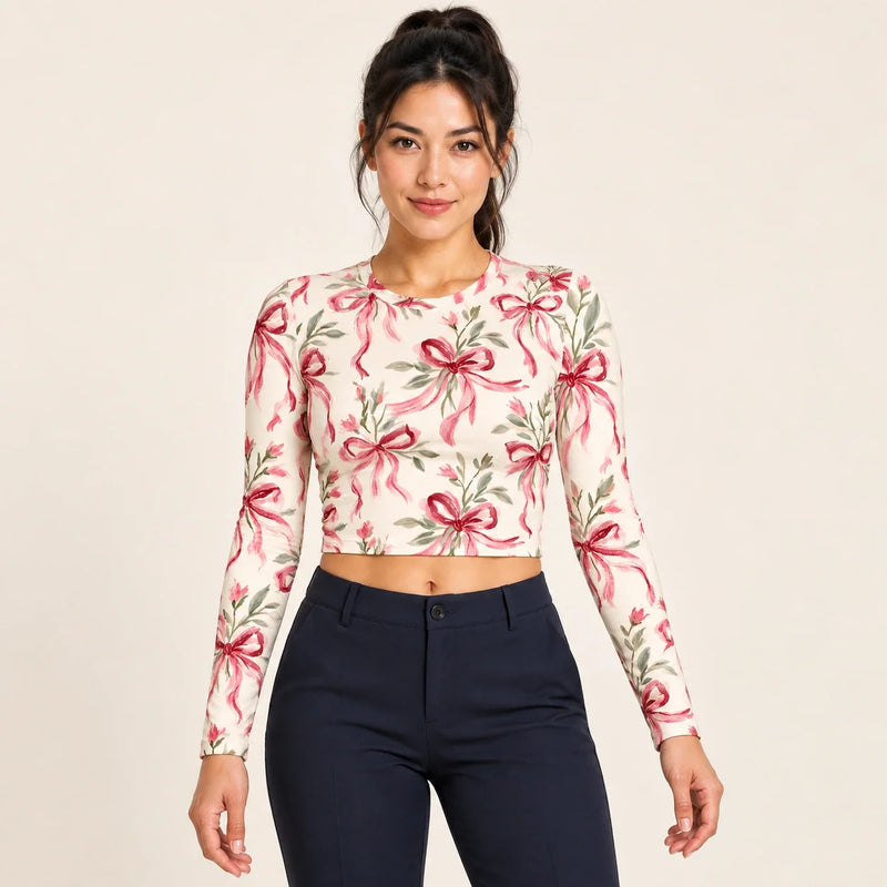 Ribbon Letters full sleeve crop top — Petal Letters
