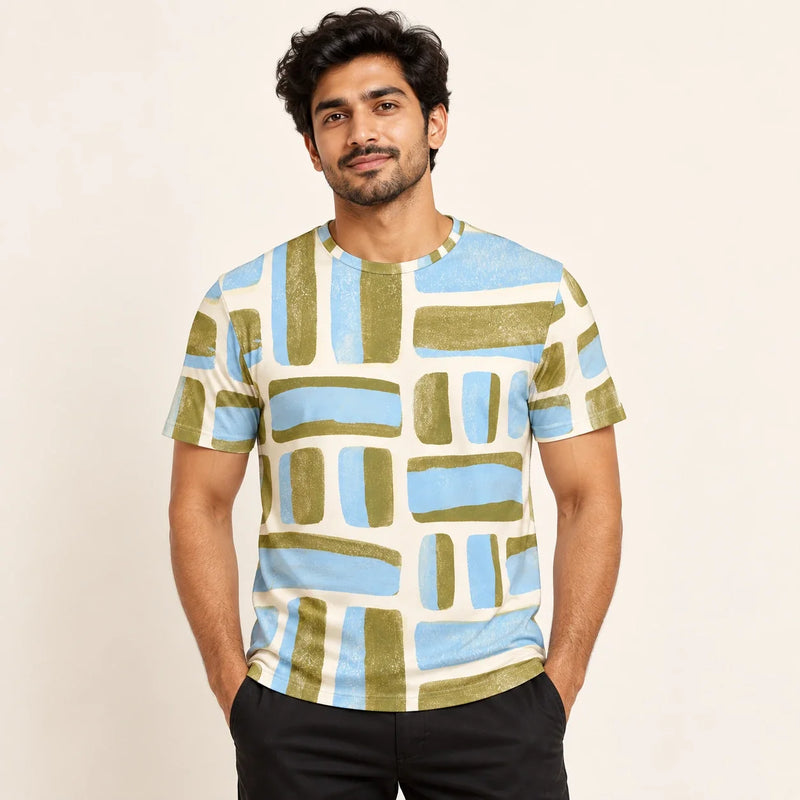 Sunday Blocks All-Over Print T-Shirt — male model, hero view