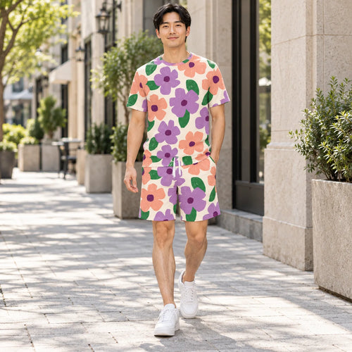 Bloom Party Tee & Shorts Co-ord Set — male model, street view