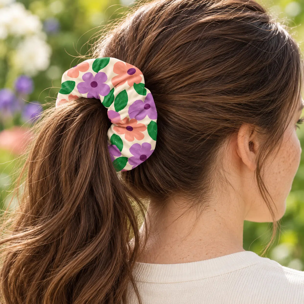 Bloom Party scrunchie — worn view