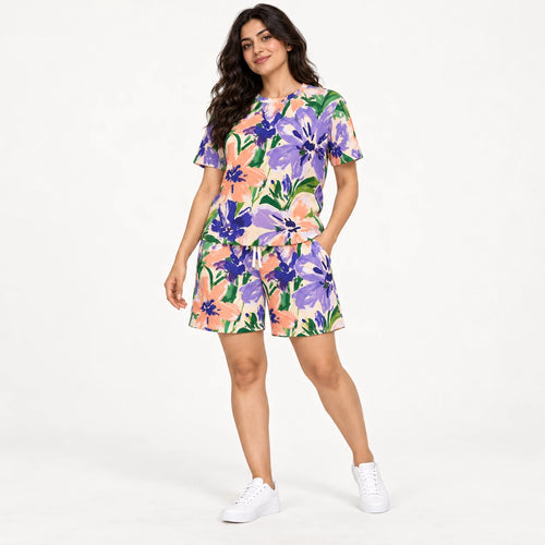 Bloom Riot Tee & Shorts Co-ord Set — female model, hero view