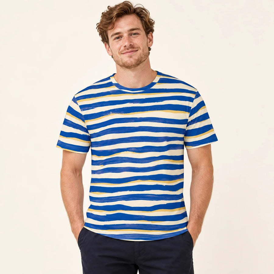 Blue Current All-Over Print T-Shirt — male model, hero view