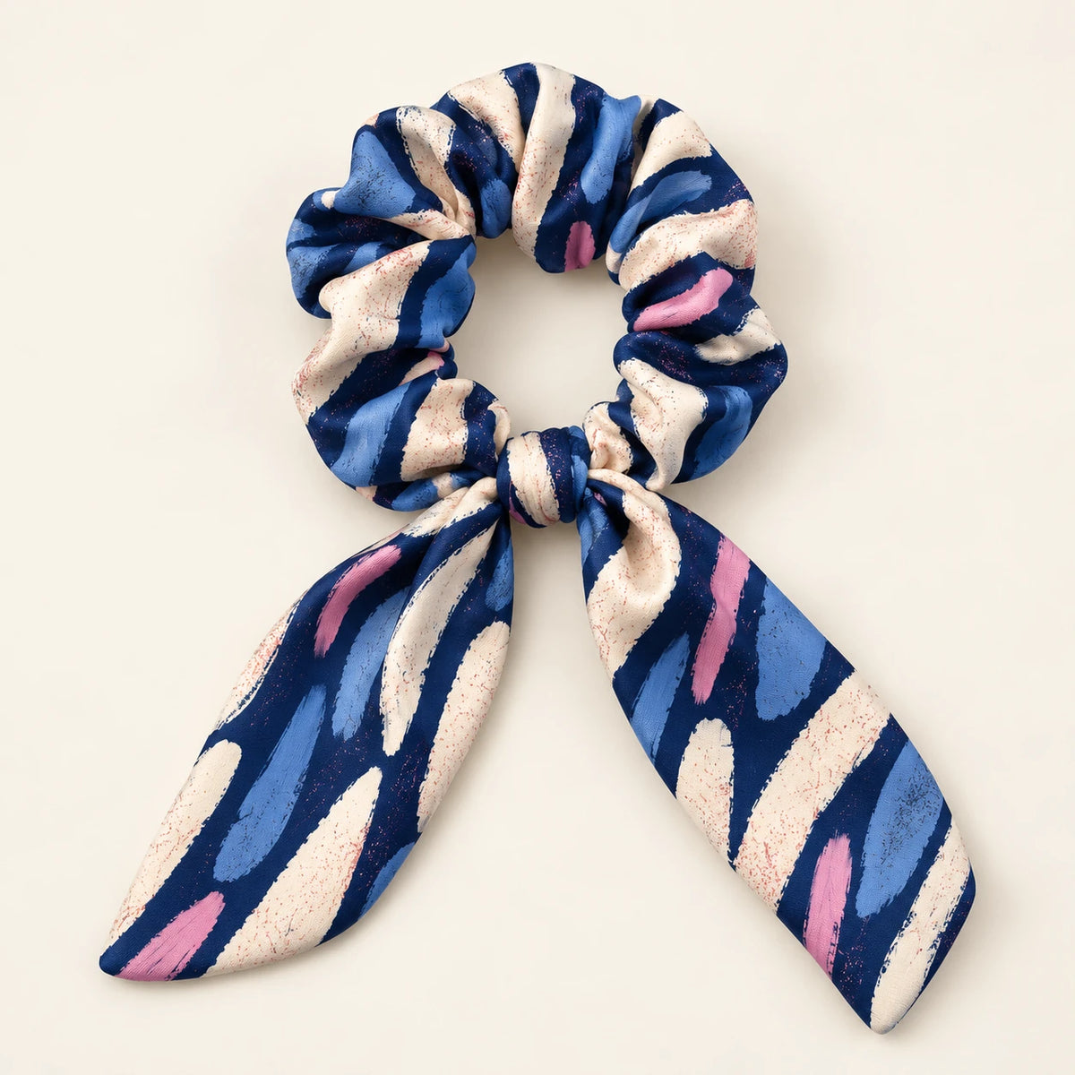 Blue Improvisation bow-tie scrunchie — hero view