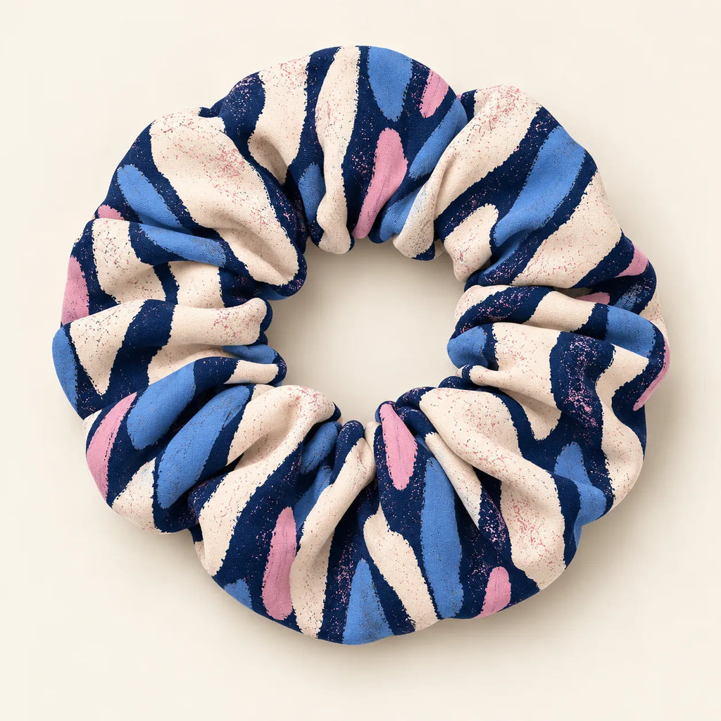 Blue Improvisation scrunchie — detail view