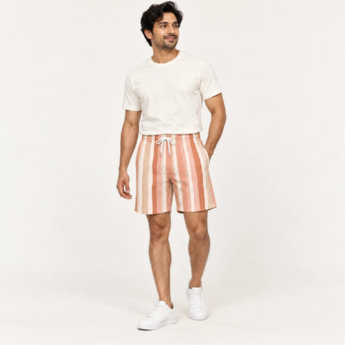 Blush Drift All-Over Print Shorts — male model, hero view