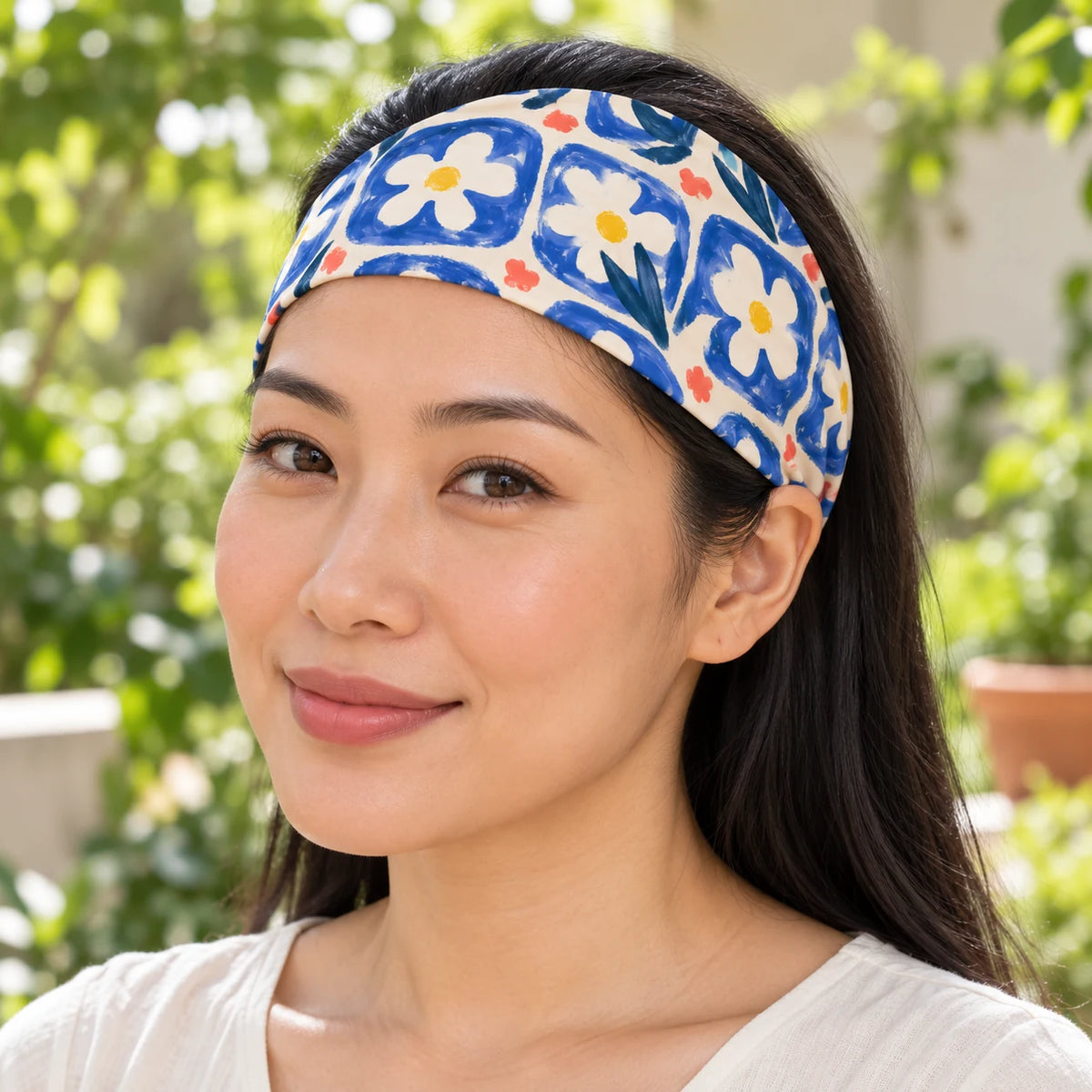 Ceramic Daisy Headband — worn view
