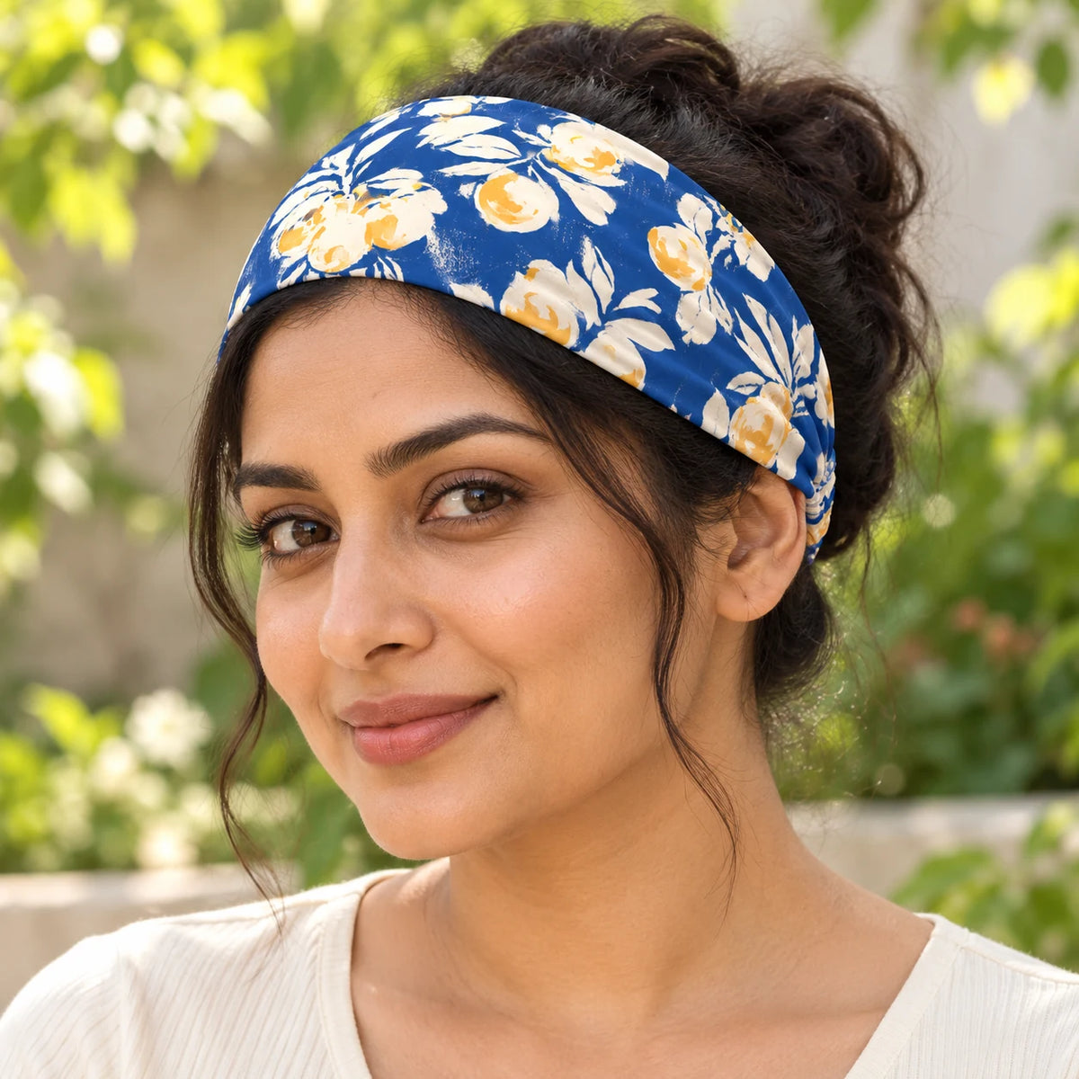Citron Azure headband — worn view