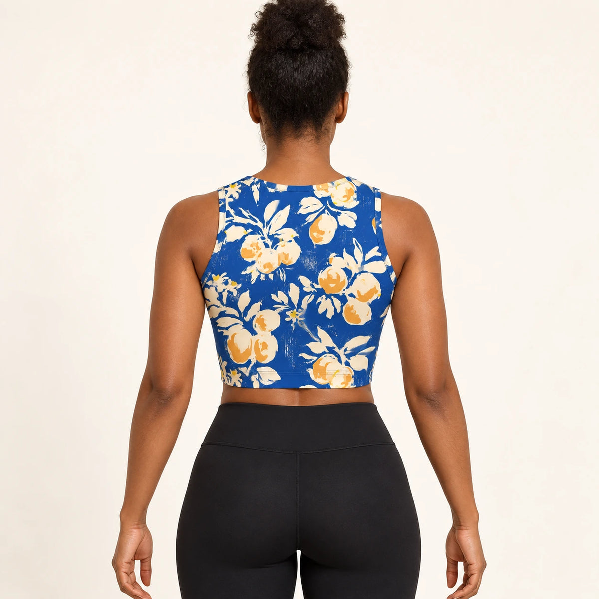 Citron Azure sports crop top — female back view