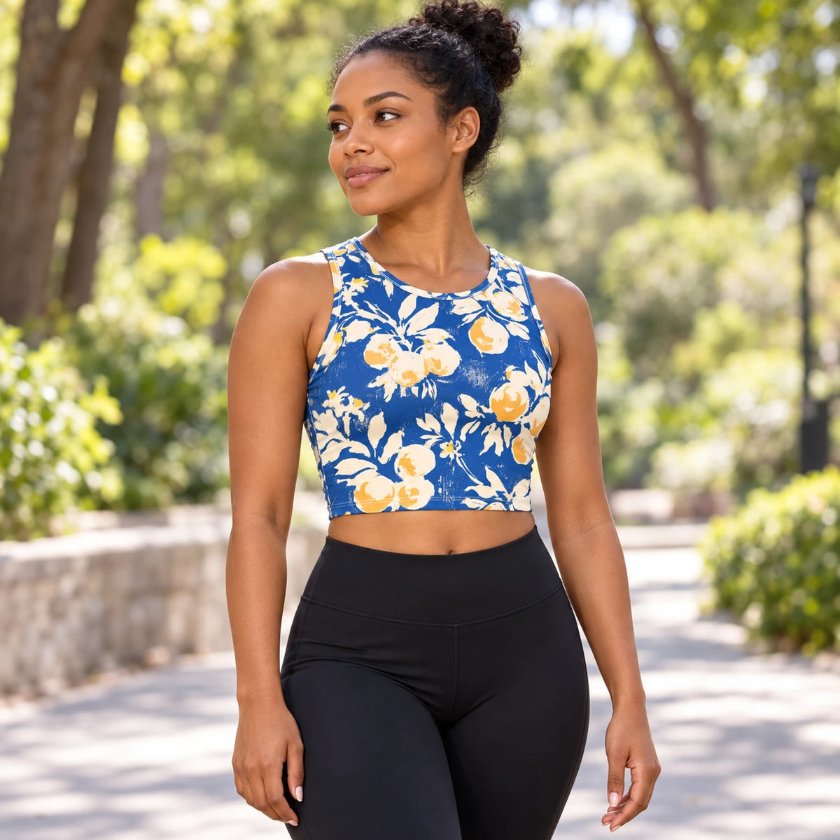 Citron Azure sports crop top — female lifestyle view
