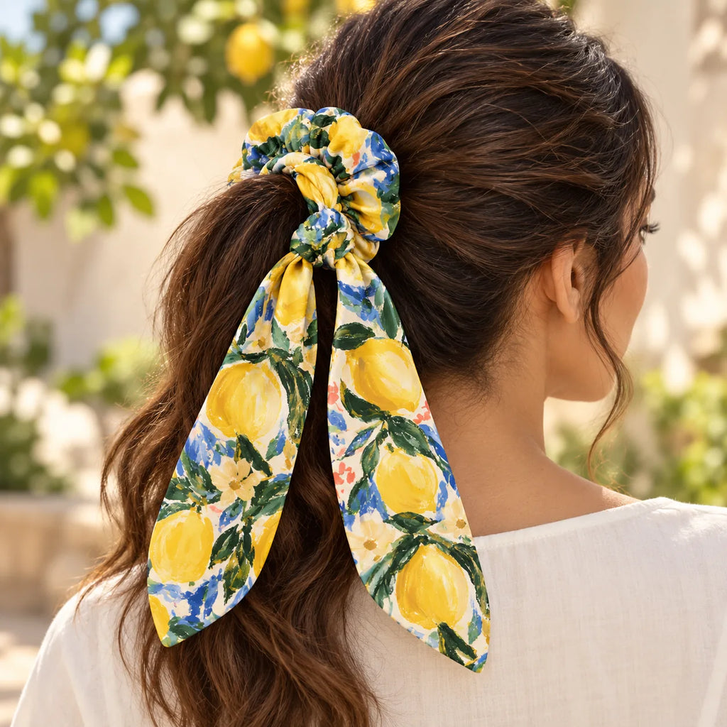 Citron Grove Bow-Tie Scrunchie — worn view
