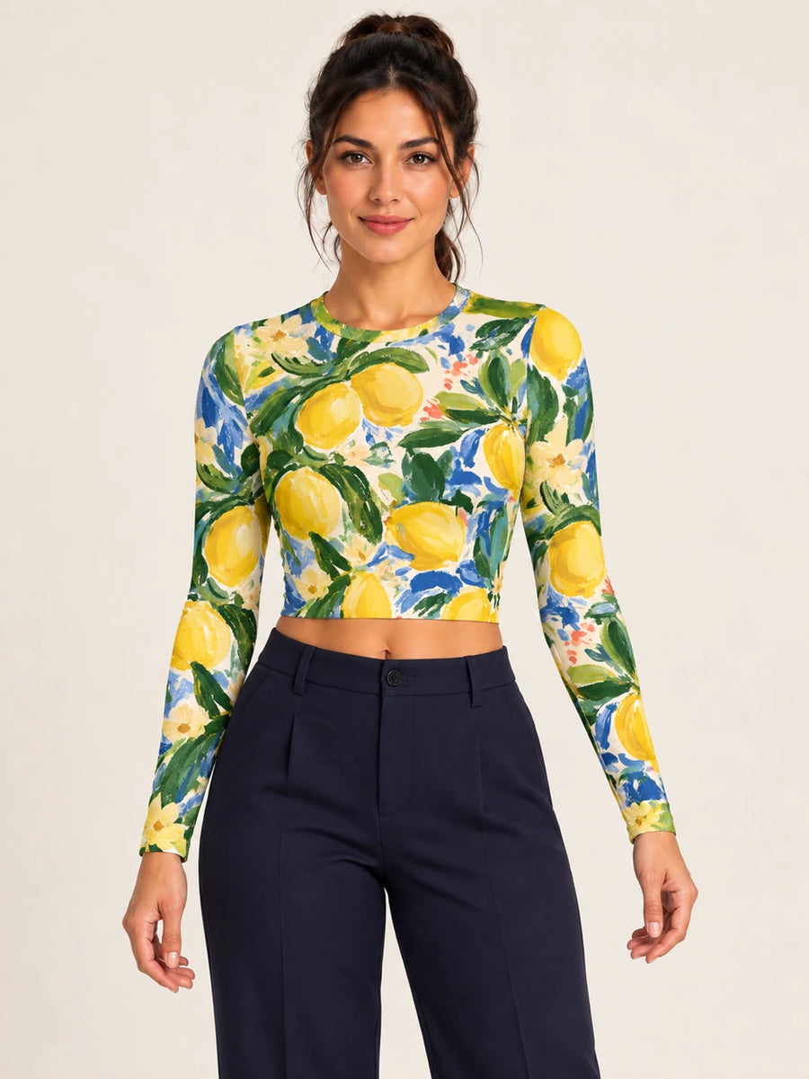 Citron Grove full sleeve crop top — female hero view