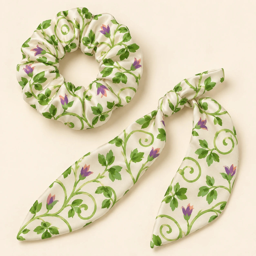 Climbing Dreams bow-tie scrunchie — detail view
