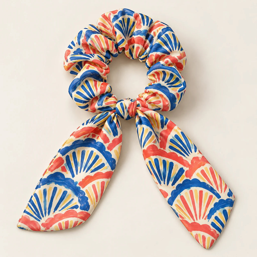 Coastal Fan Bow-Tie Scrunchie — detail view