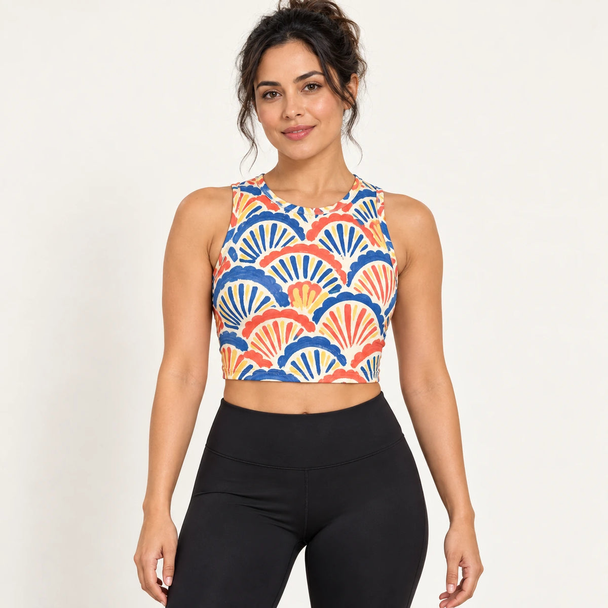Coastal Fan sports crop top — female hero view