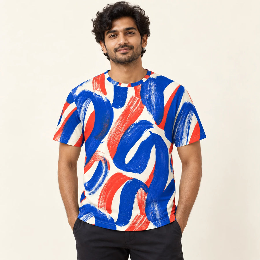 Electric Loops All-Over Print T-Shirt — male model, hero view