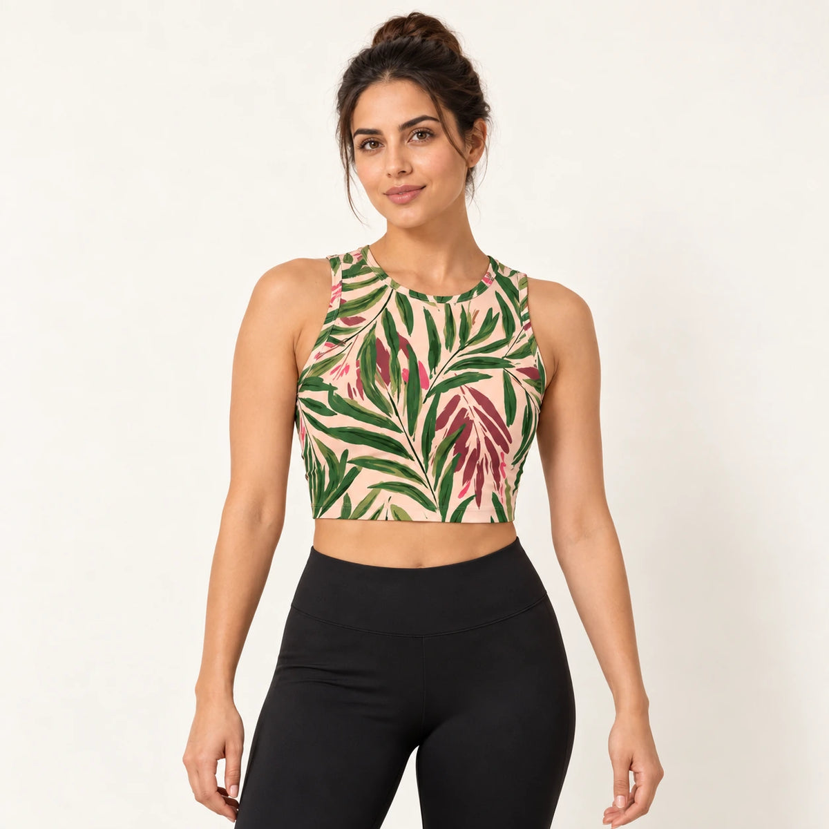 Forest Verse sports crop top — female hero view
