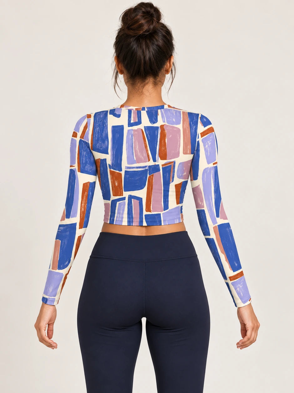 Gallery Steps full sleeve crop top — female back view