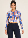 Gallery Steps full sleeve crop top — female hero view