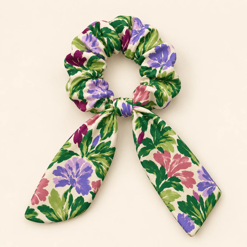 Garden Rhapsody bow-tie scrunchie — hero view