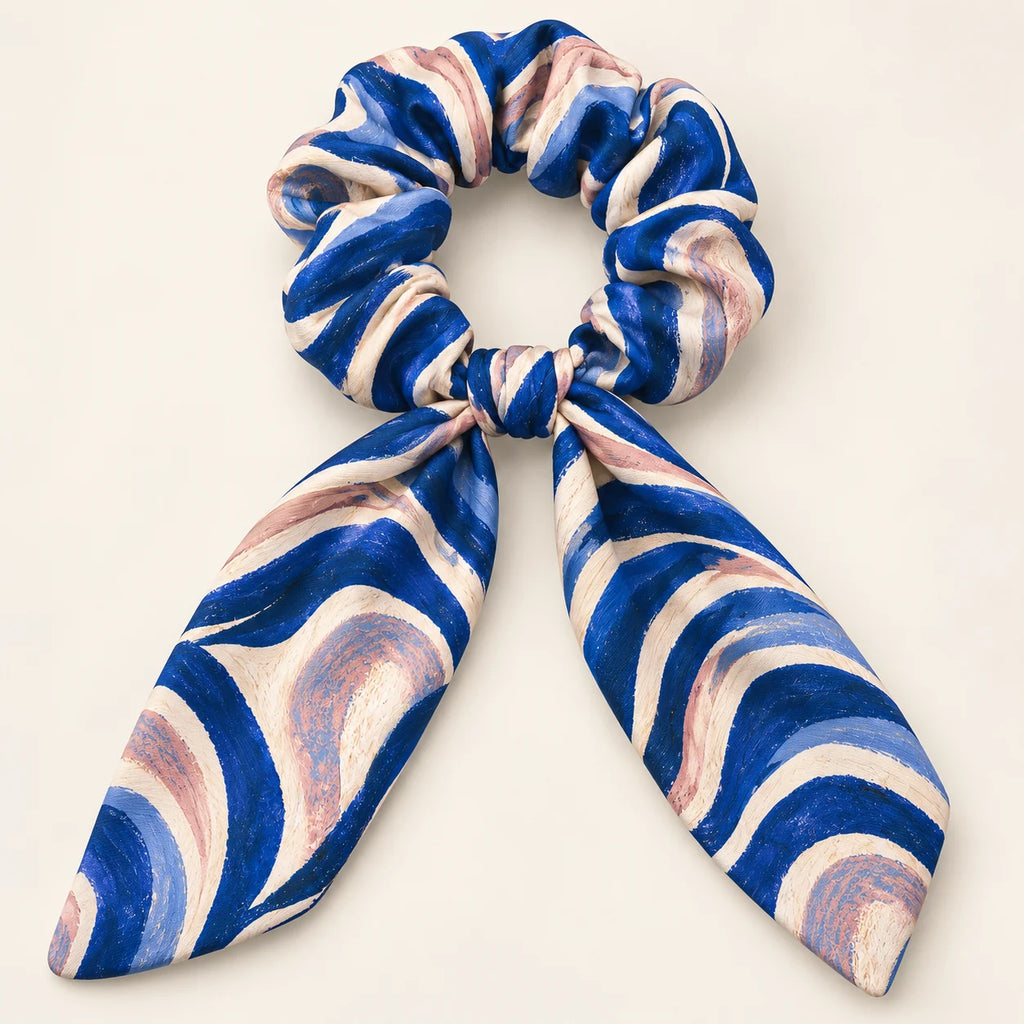 Indigo Reverie Bow-Tie Scrunchie — detail view