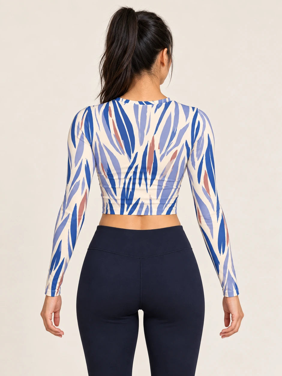 Lavender Cadence full sleeve crop top — female back view