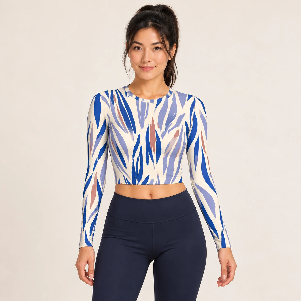 Lavender Cadence full sleeve crop top — female hero view