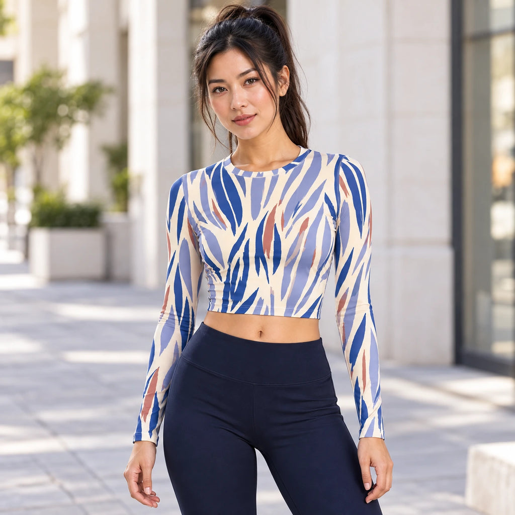 Lavender Cadence full sleeve crop top — female lifestyle view