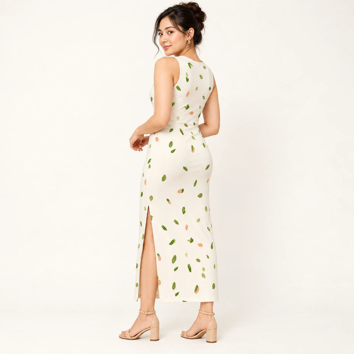 Leaf Whispers bodycon dress — rear view
