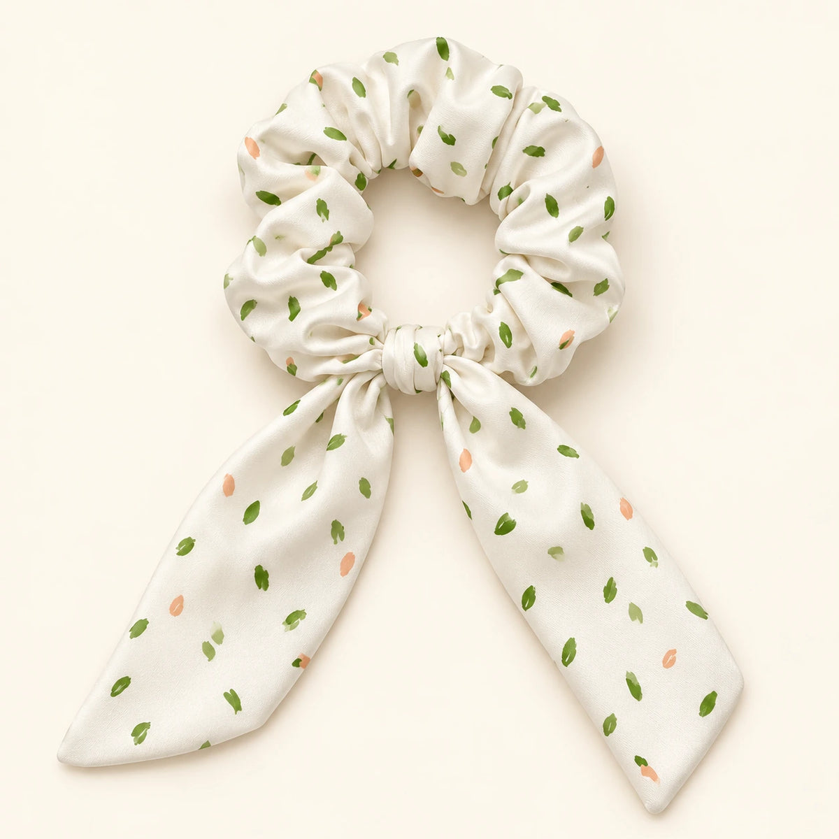 Leaf Whispers bow-tie scrunchie — hero view