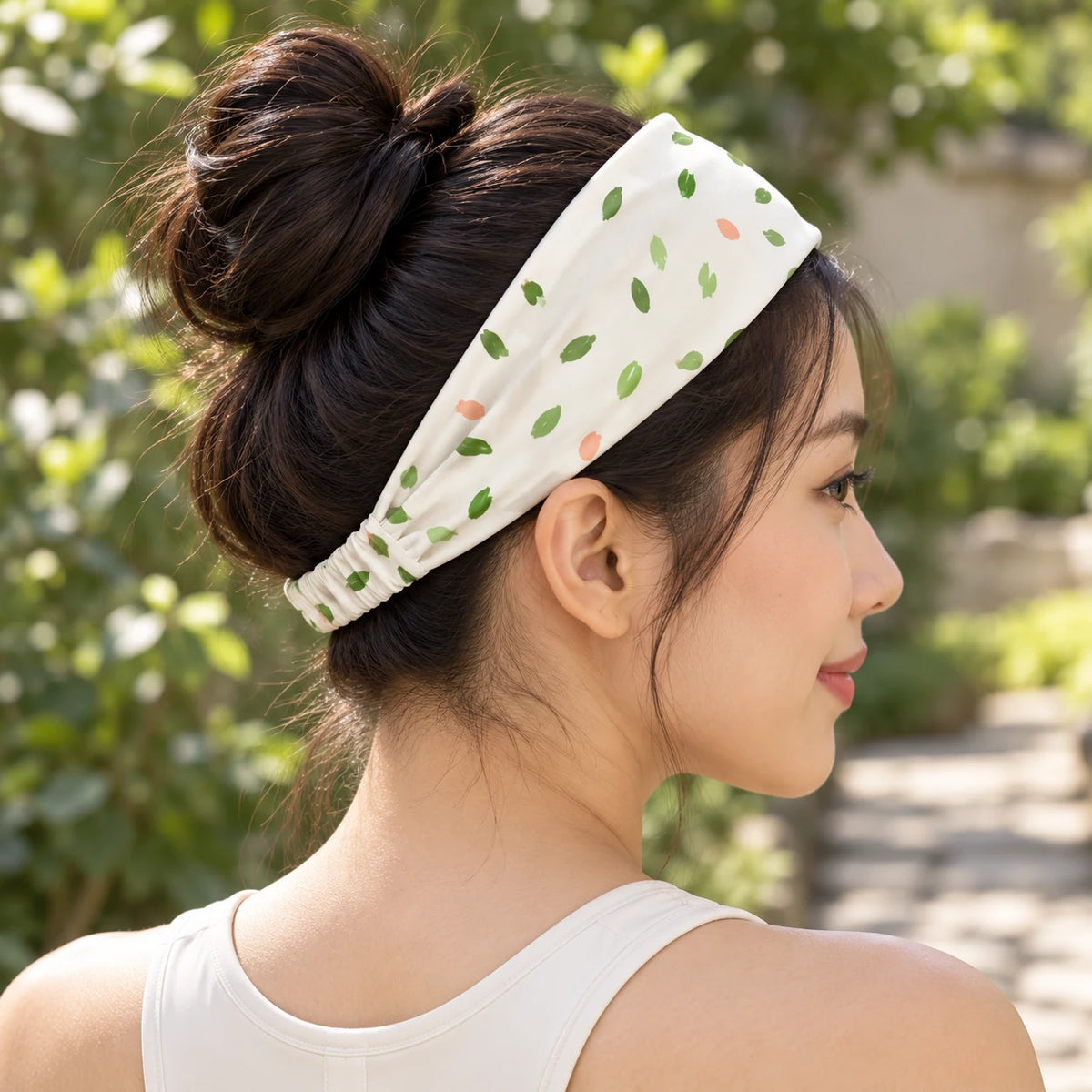 Leaf Whispers headband — lifestyle view