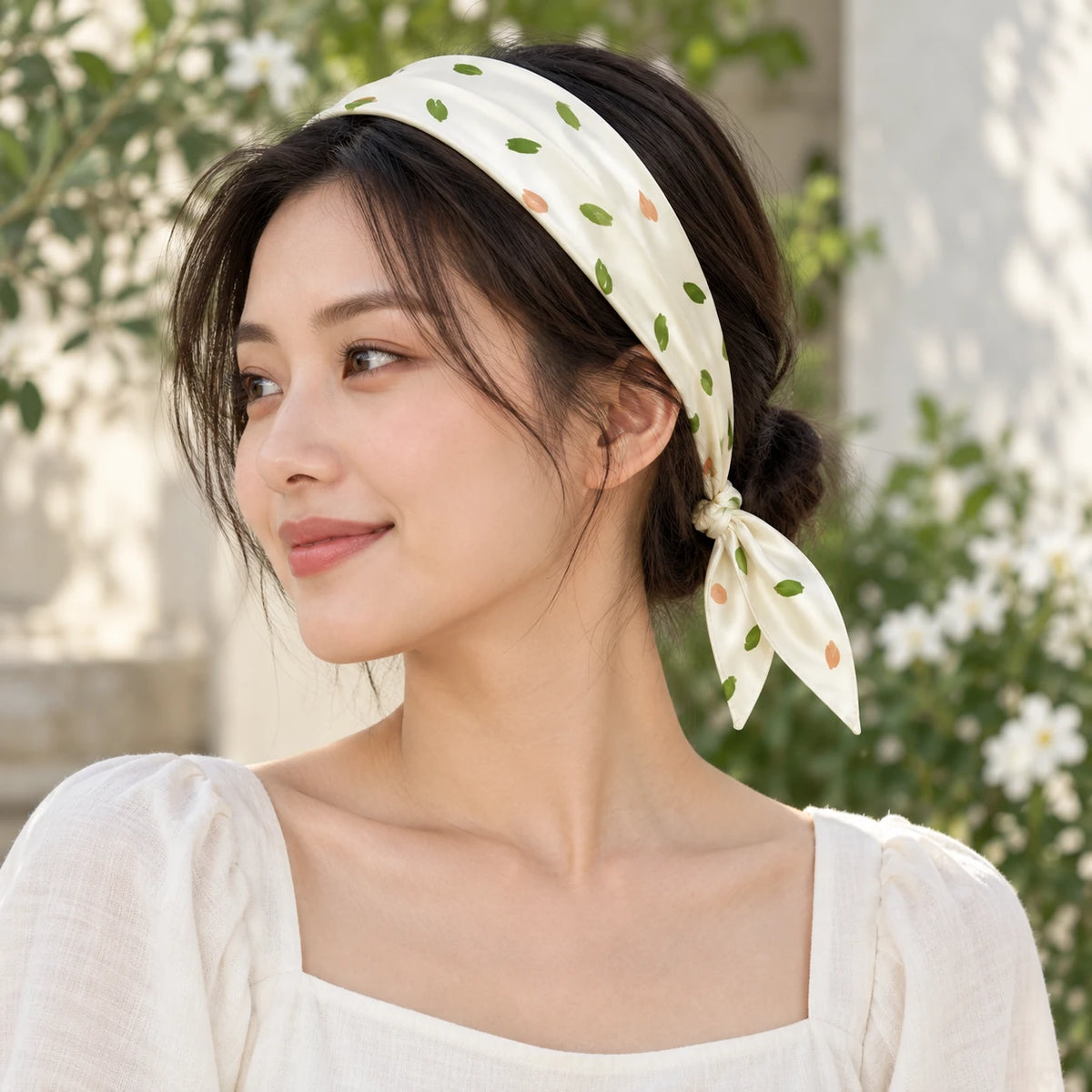 Leaf Whispers scarf — lifestyle view