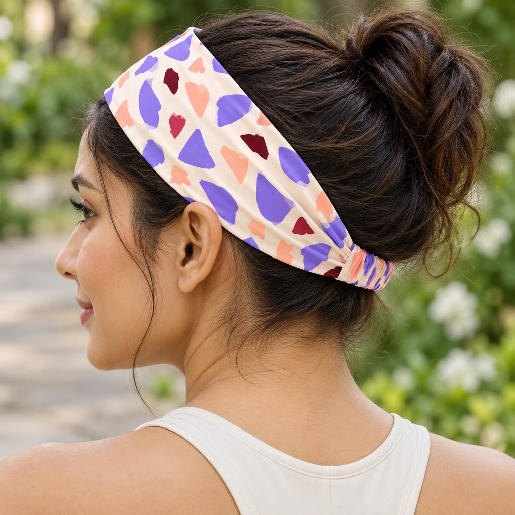 Lilac Terrazzo headband — lifestyle view