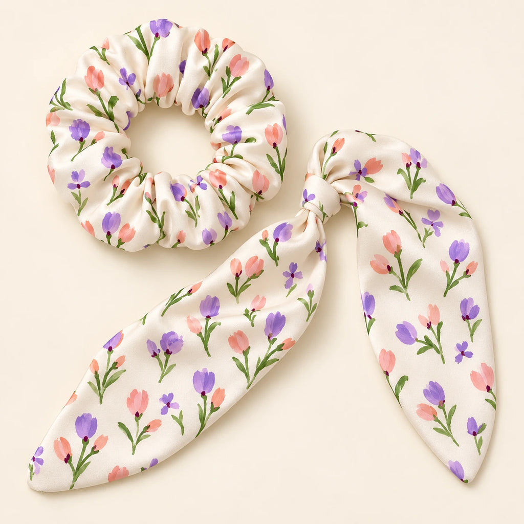 Little Buds bow-tie scrunchie — detail view