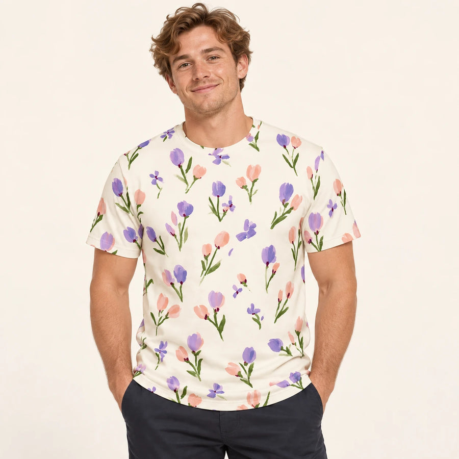 Little Buds All-Over Print T-Shirt — male model, hero view