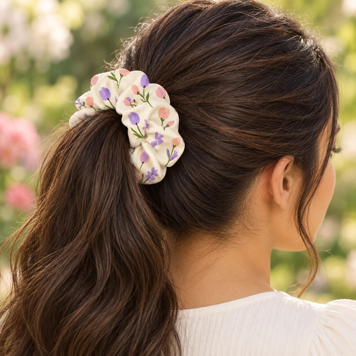 Little Buds scrunchie — worn view