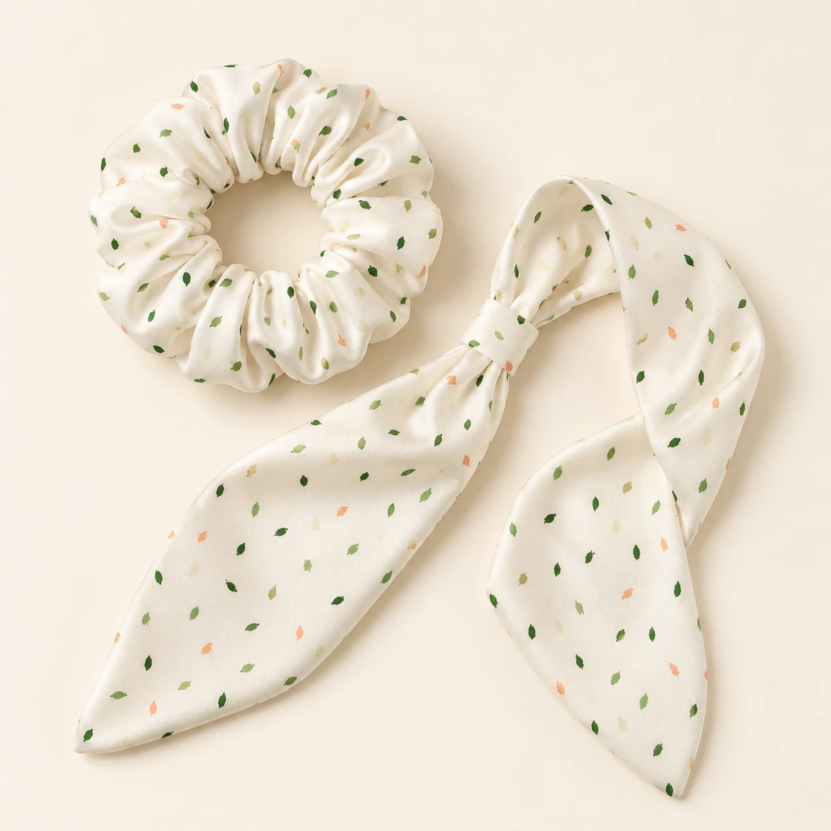 Meadow Dust bow-tie scrunchie — detail view