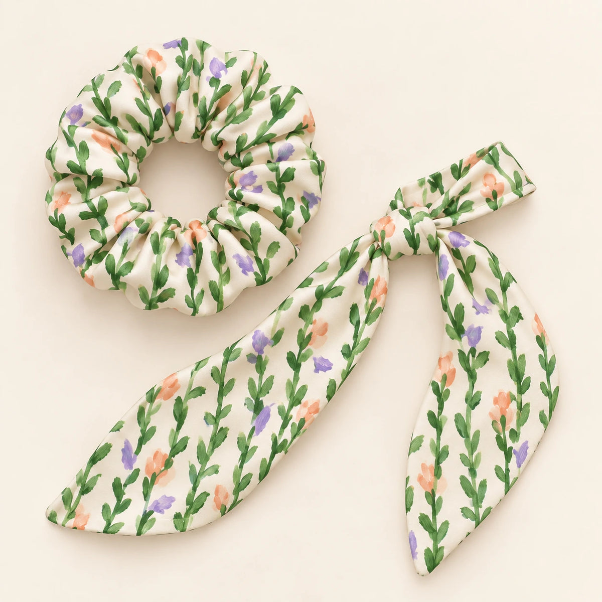 Meadow Trails bow-tie scrunchie — detail view