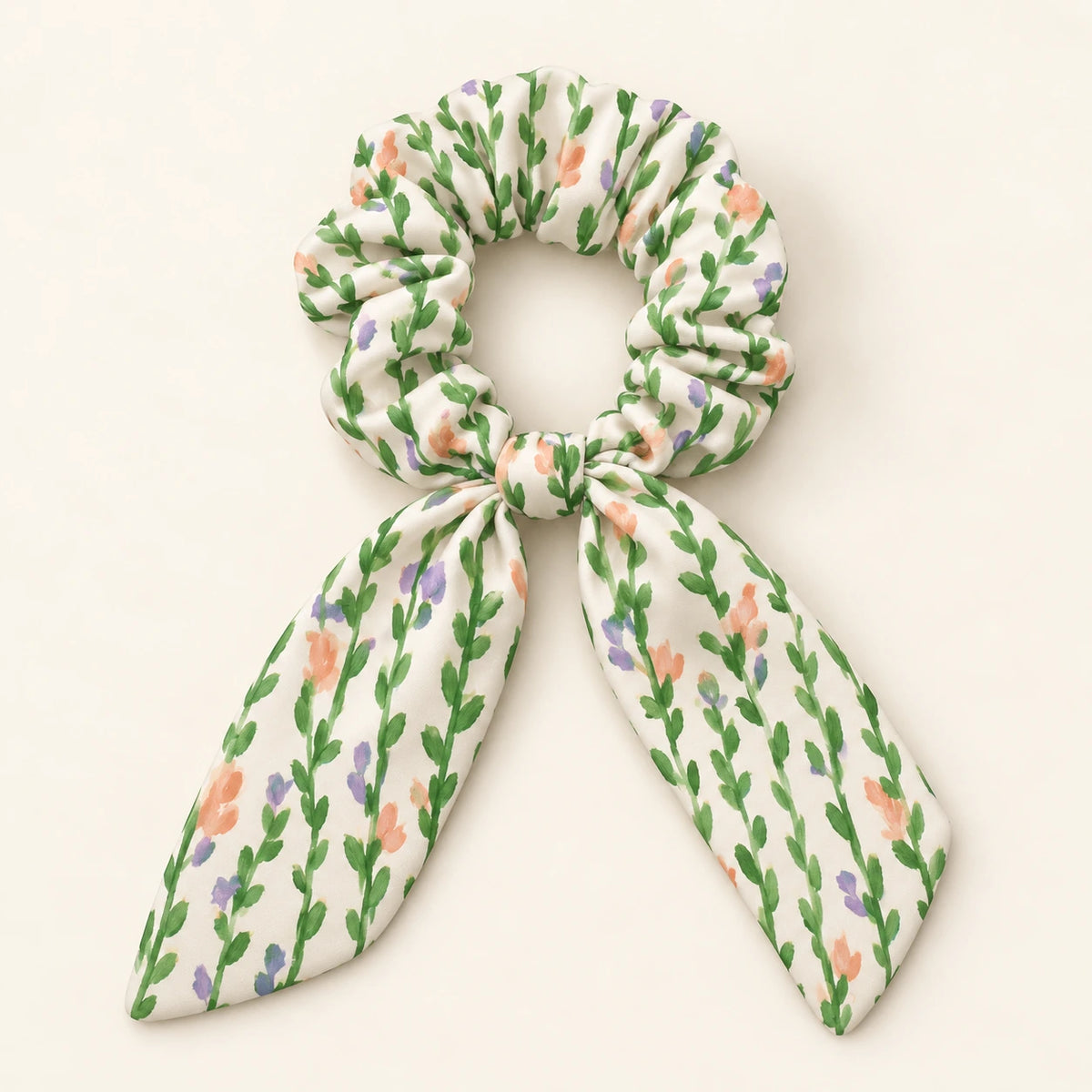 Meadow Trails bow-tie scrunchie — hero view