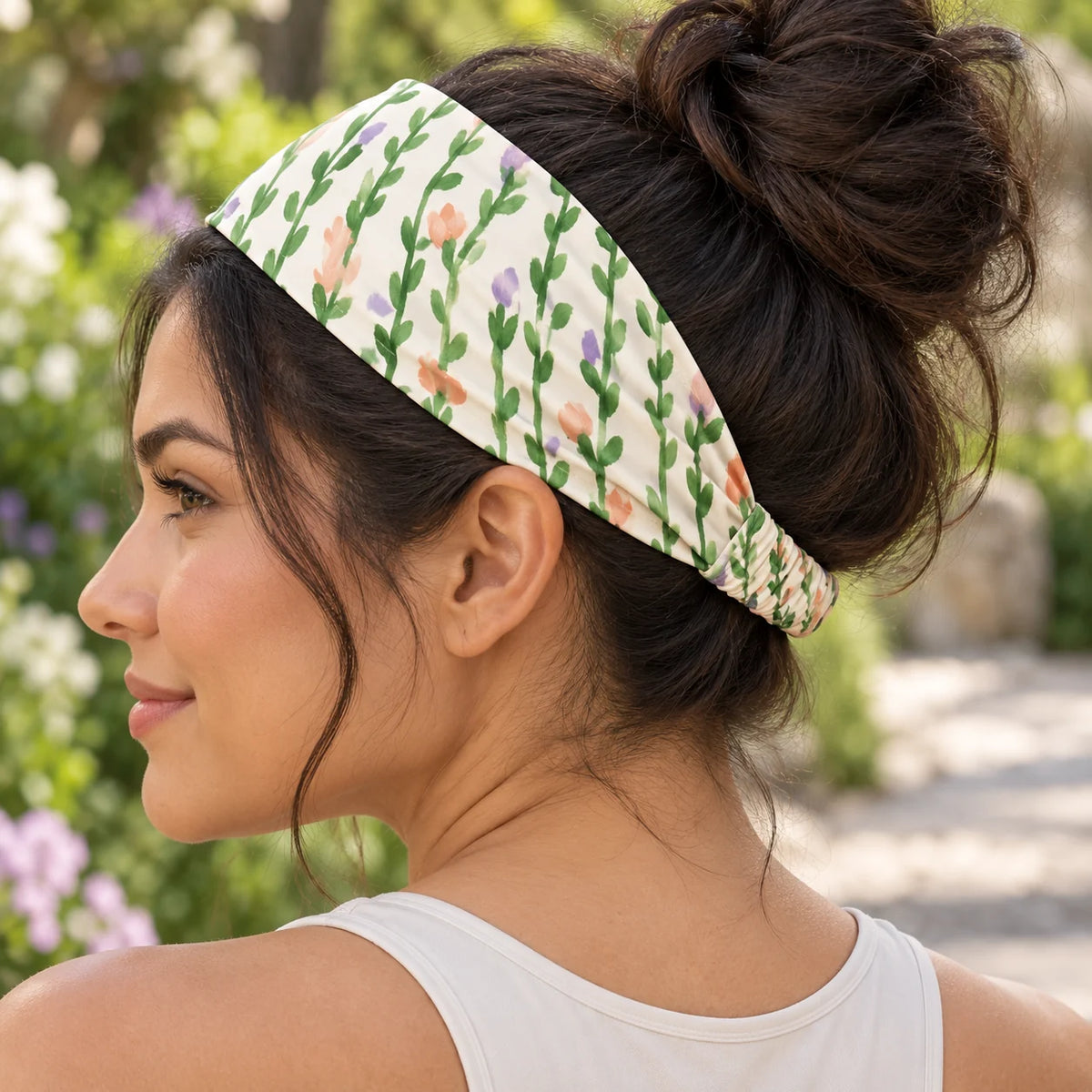 Meadow Trails headband — lifestyle view