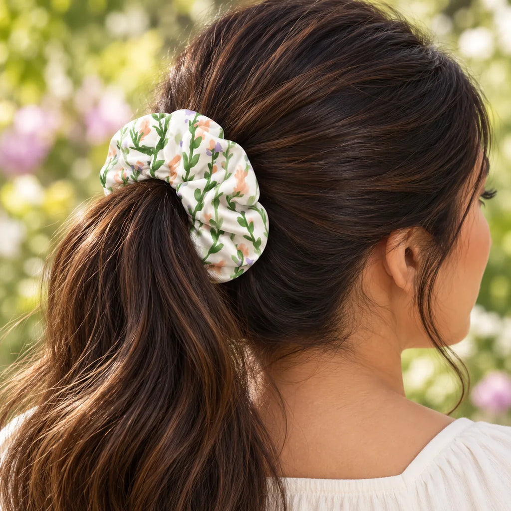 Meadow Trails scrunchie — worn view