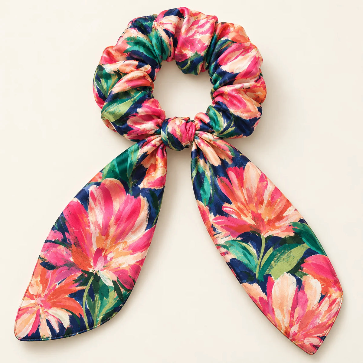 Midnight Magnolia Bow-Tie Scrunchie — detail view
