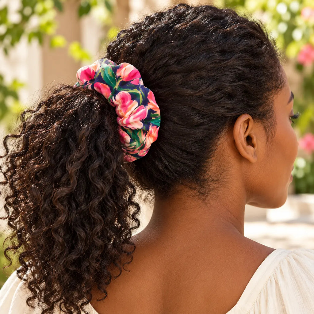 Midnight Magnolia Scrunchie — worn view