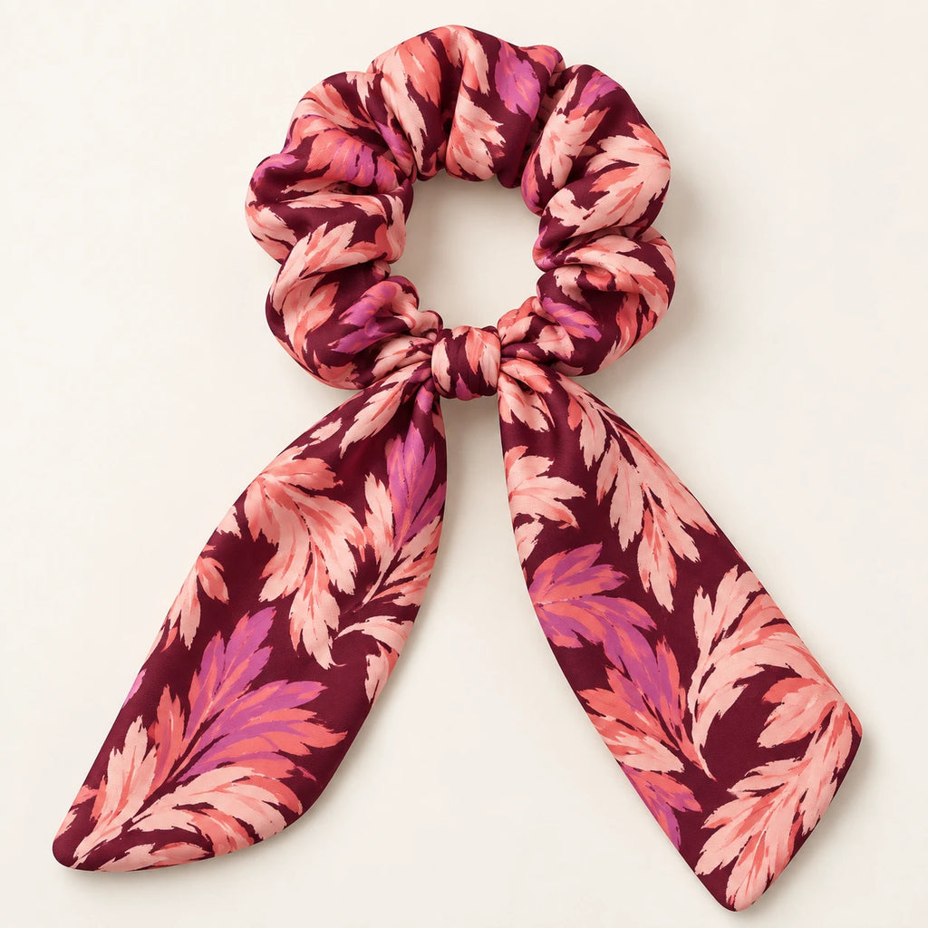 Mulberry Plumes Bow-Tie Scrunchie — detail view