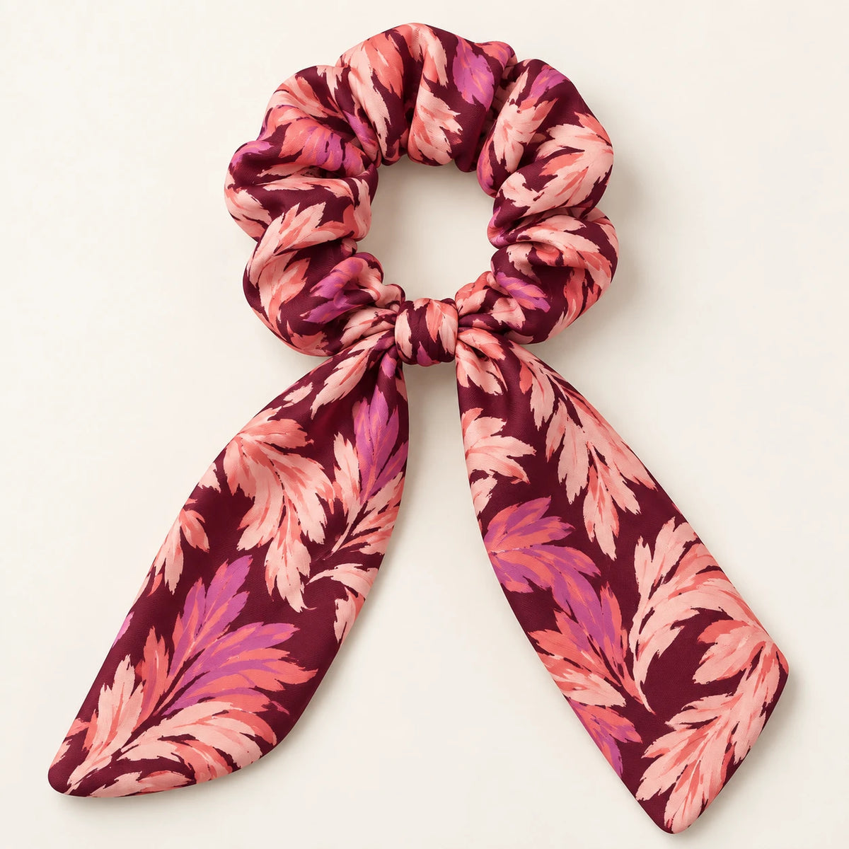 Mulberry Plumes Bow-Tie Scrunchie — detail view