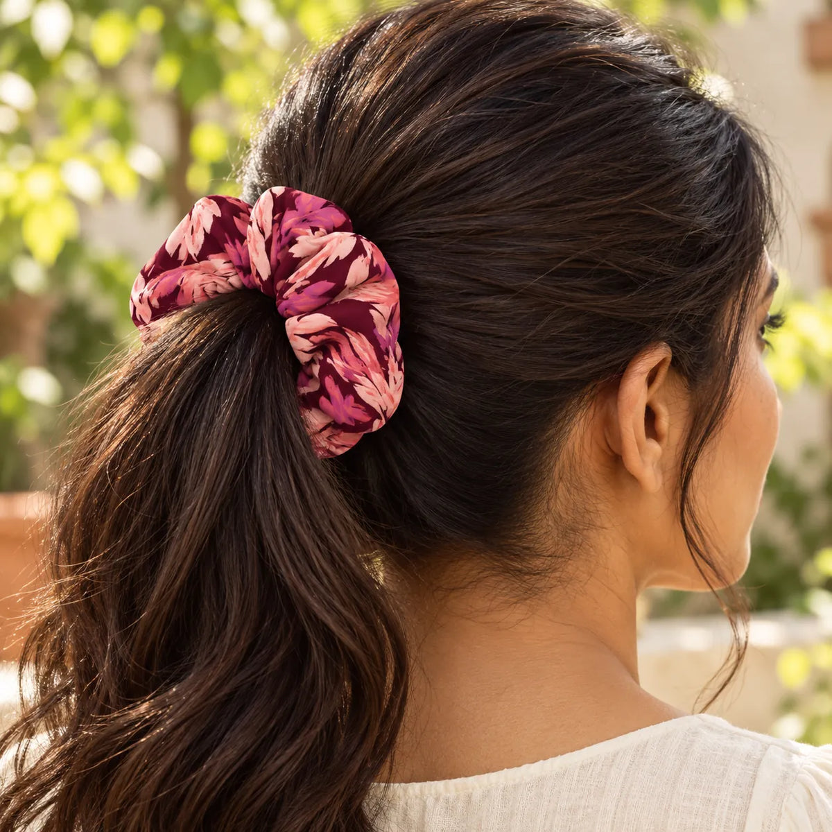 Mulberry Plumes Scrunchie — worn view