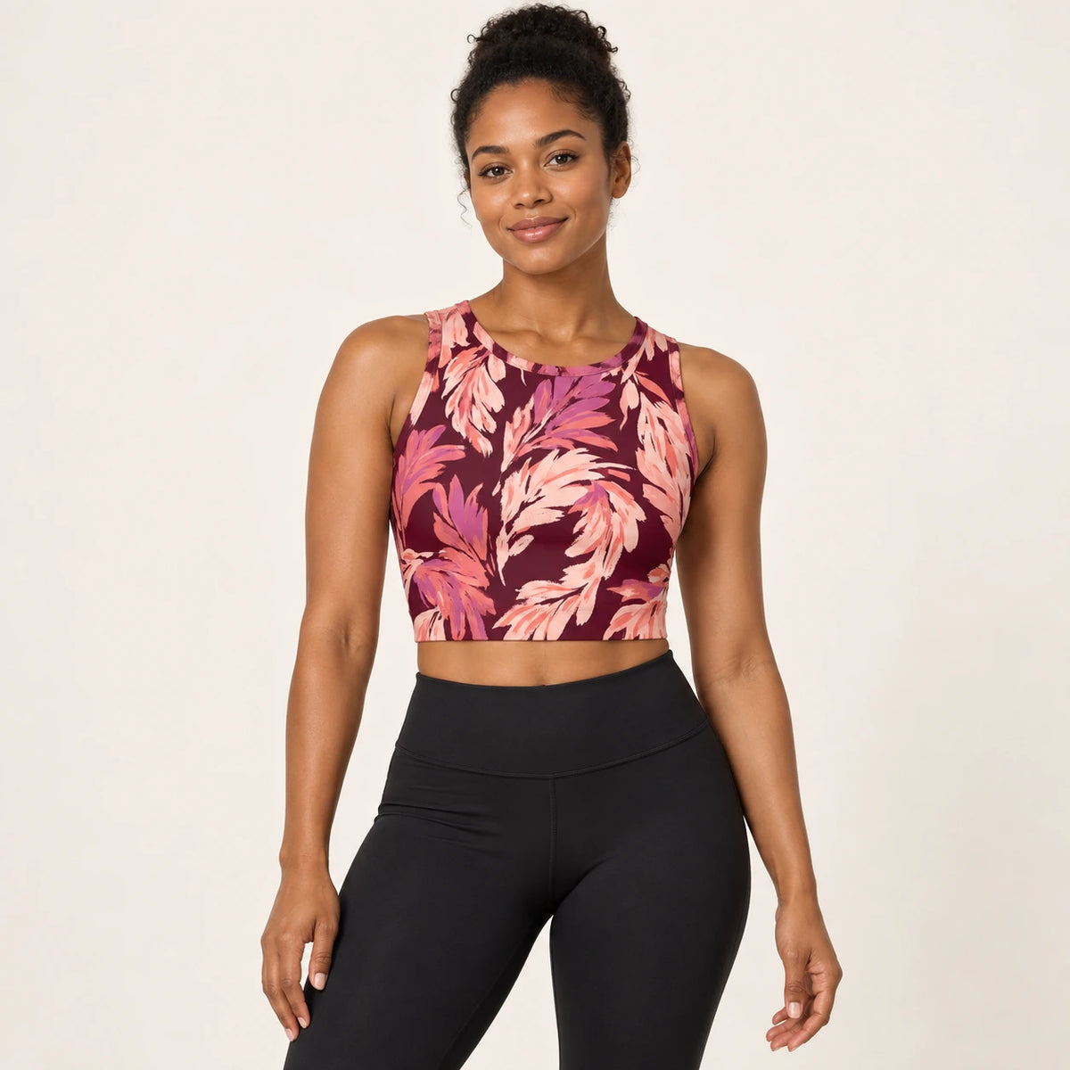 Mulberry Plumes sports crop top — female hero view