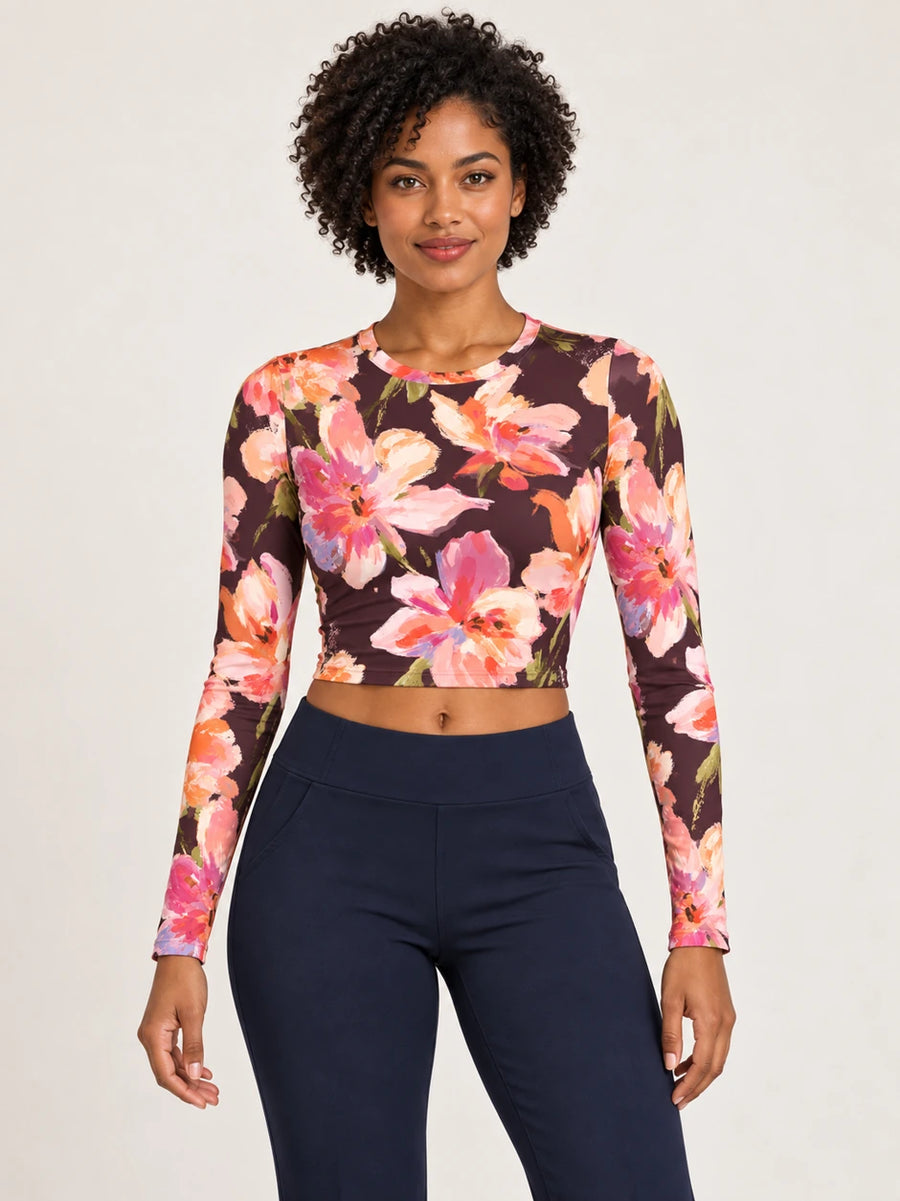 Orchid Afterglow full sleeve crop top — female hero view
